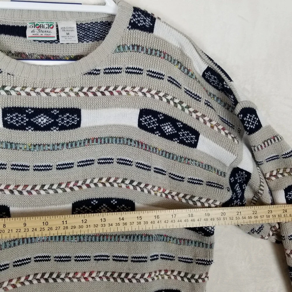 Giorgio di Firenze Men Vintage Geometric Knit Sweater Made in Italy Beige Navy M